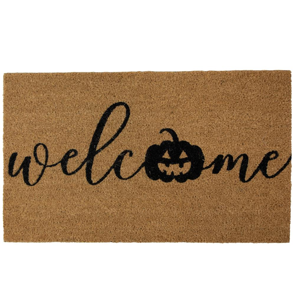Natural Coir Pumpkin "Welcome" Halloween Doormat 18" x 30". Picture 1