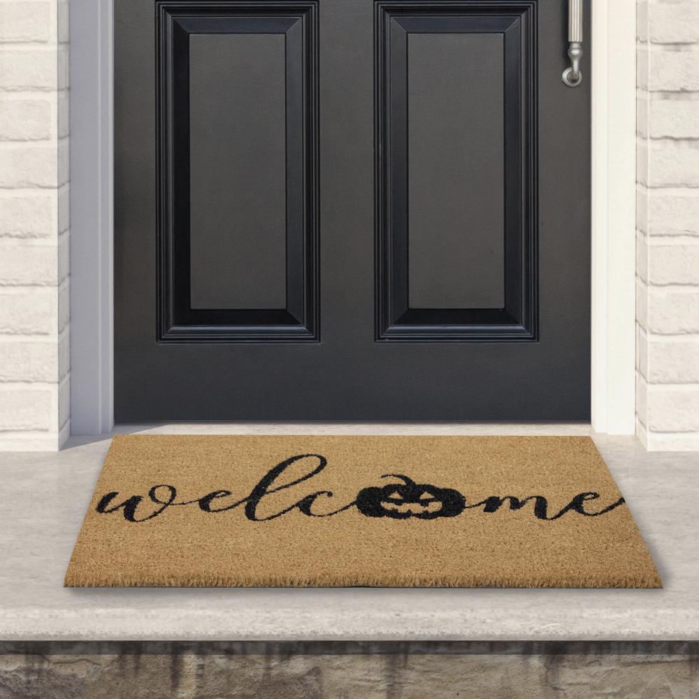 Natural Coir Pumpkin "Welcome" Halloween Doormat 18" x 30". Picture 2