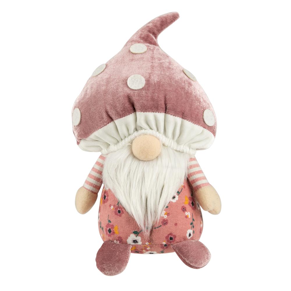 10.5" Pink Springtime Floral Mushroom Gnome. Picture 1