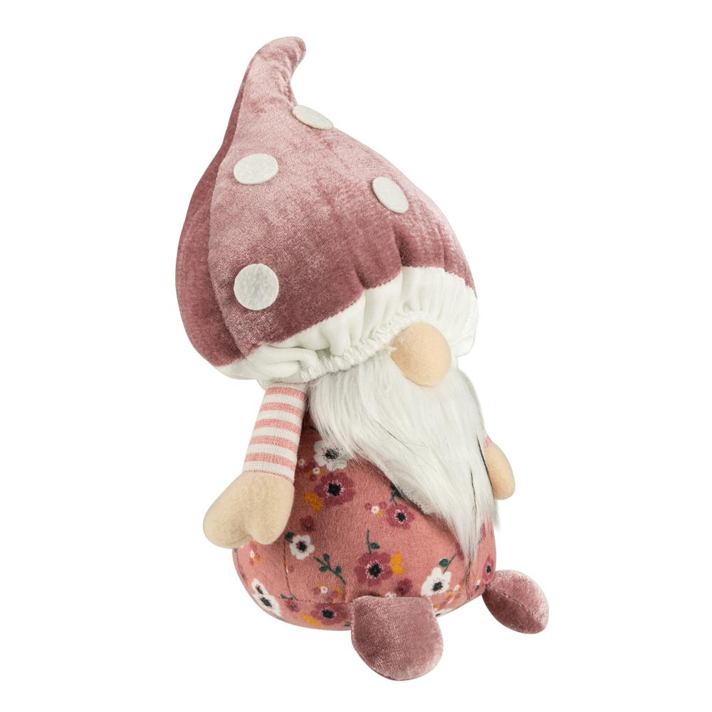 10.5" Pink Springtime Floral Mushroom Gnome. Picture 3