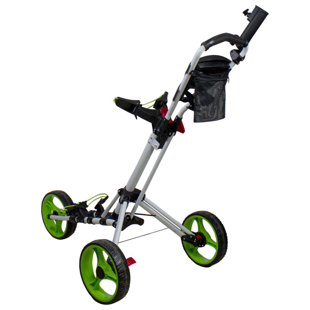48" White and Green Easy Folding 3 Wheel Golf Bag Push Cart. Picture 4
