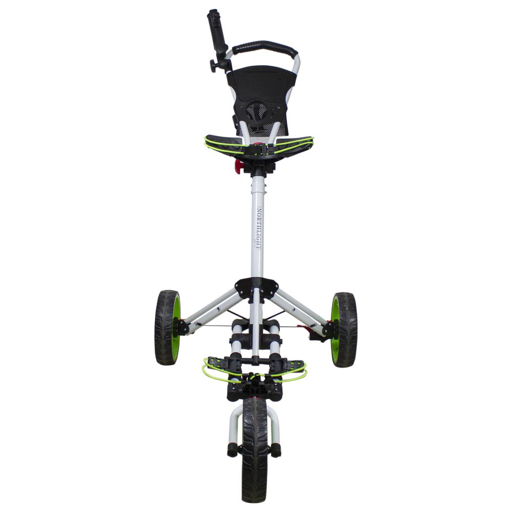 48" White and Green Easy Folding 3 Wheel Golf Bag Push Cart. Picture 3