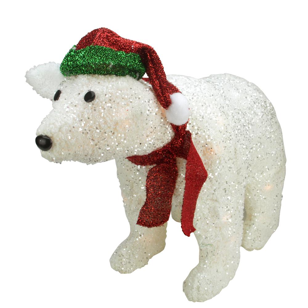 23" White Glittered Polar Bear Lighted Outdoor Christmas Decor. Picture 1