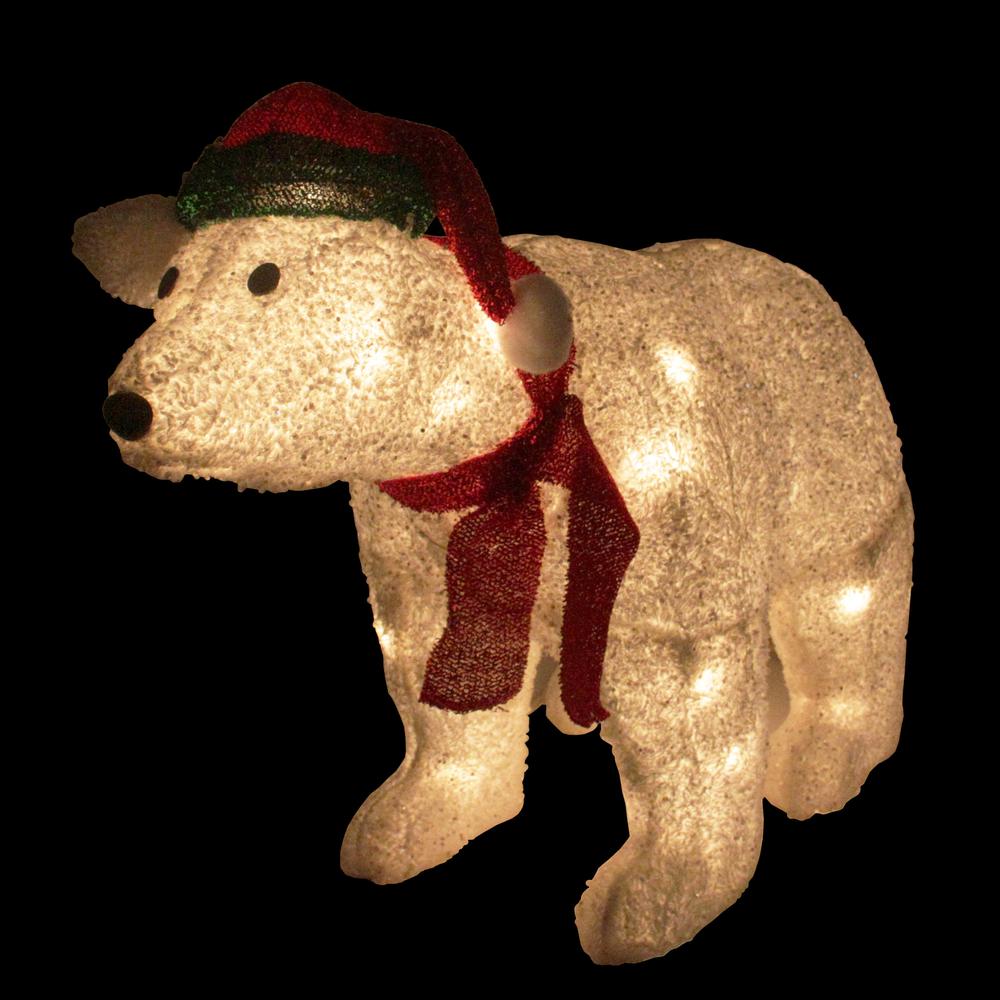 23" White Glittered Polar Bear Lighted Outdoor Christmas Decor. Picture 2