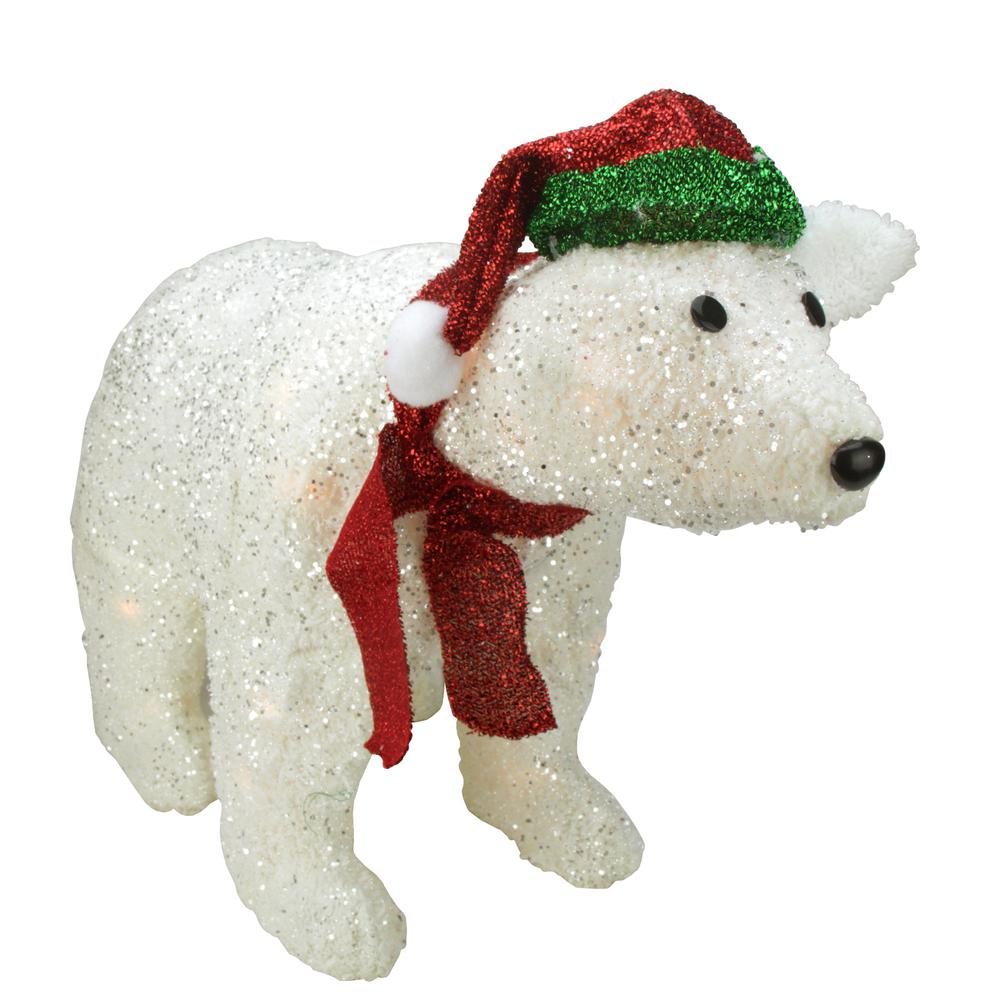 23" White Glittered Polar Bear Lighted Outdoor Christmas Decor. Picture 3
