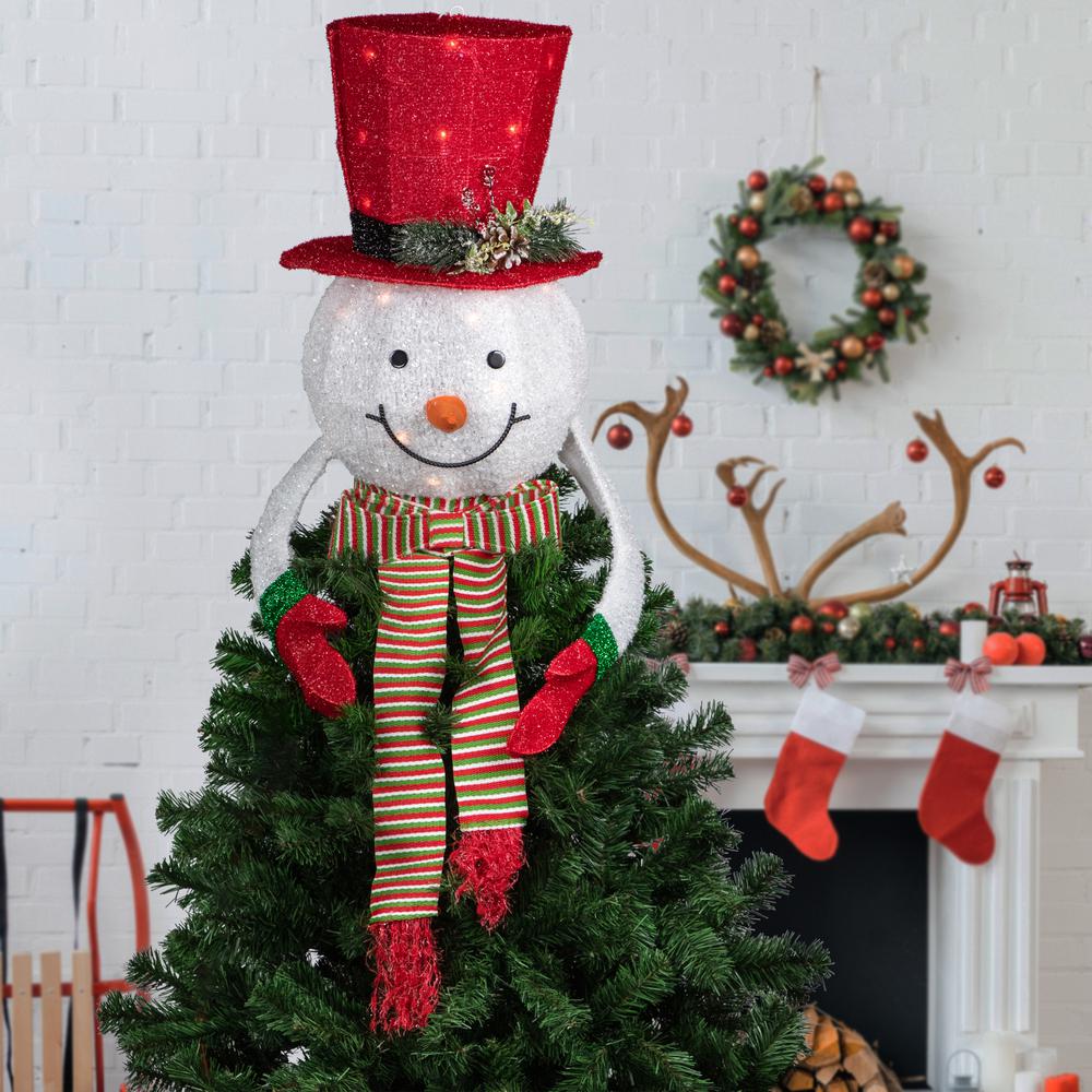 21.5" Lighted Snowman with Red Top Hat Christmas Tree Topper. Picture 2