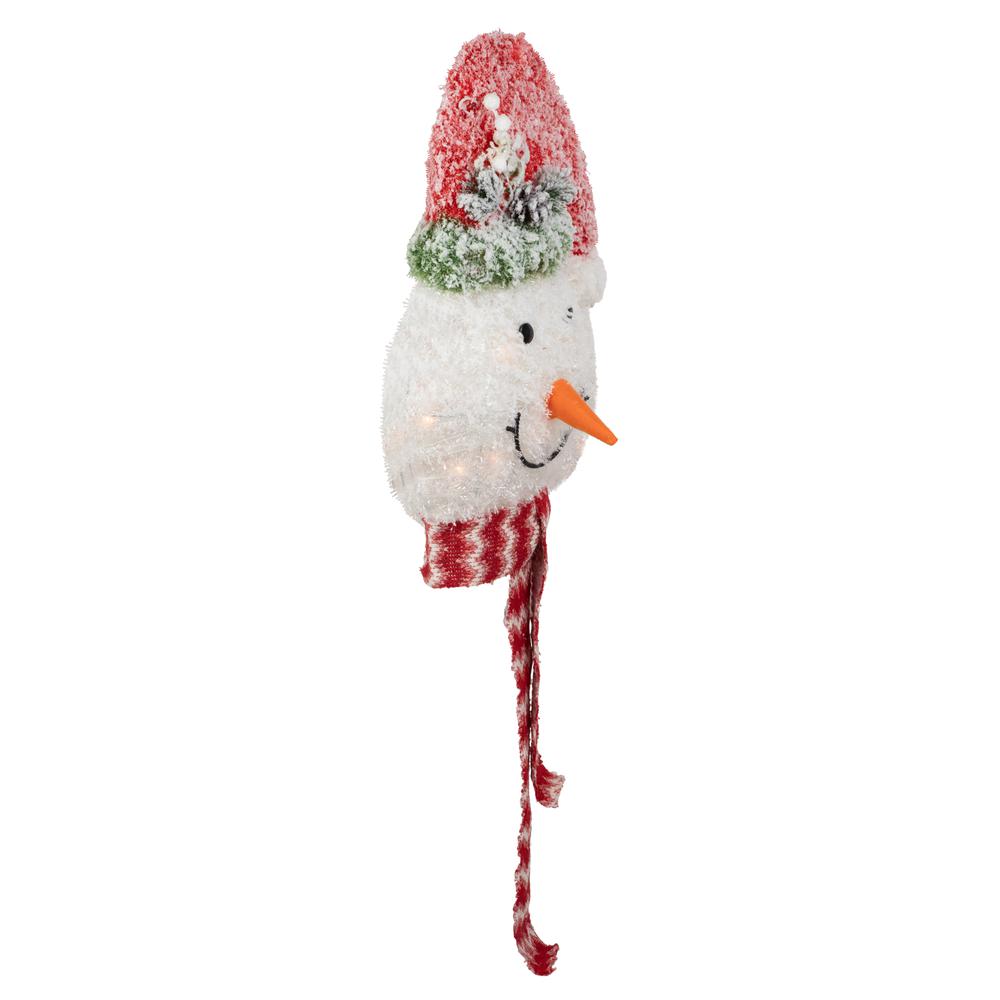 22" Lighted Snowman Wearing a Red Frosted Hat with Pine Christmas Tree Topper. Picture 4