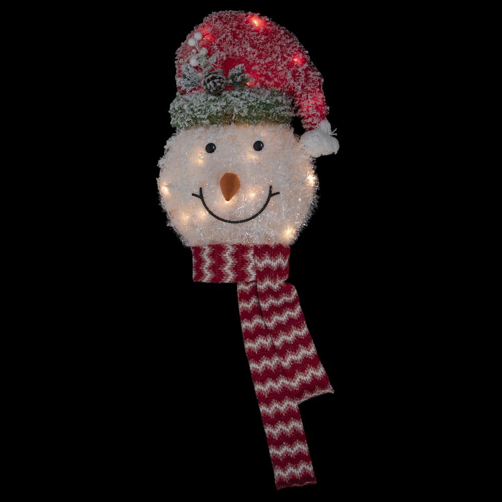 22" Lighted Snowman Wearing a Red Frosted Hat with Pine Christmas Tree Topper. Picture 7