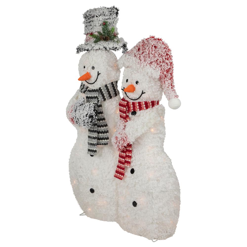 39" Lighted Snowy Tinsel Snowman Couple Outdoor Christmas Decoration. Picture 4