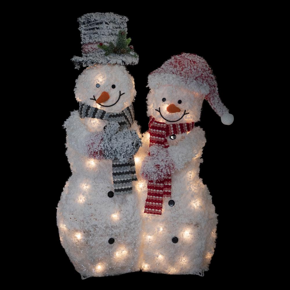 39" Lighted Snowy Tinsel Snowman Couple Outdoor Christmas Decoration. Picture 3