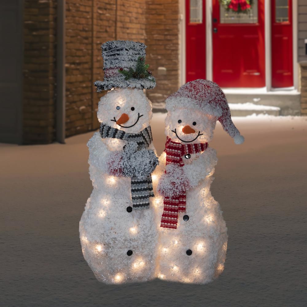 39" Lighted Snowy Tinsel Snowman Couple Outdoor Christmas Decoration. Picture 2