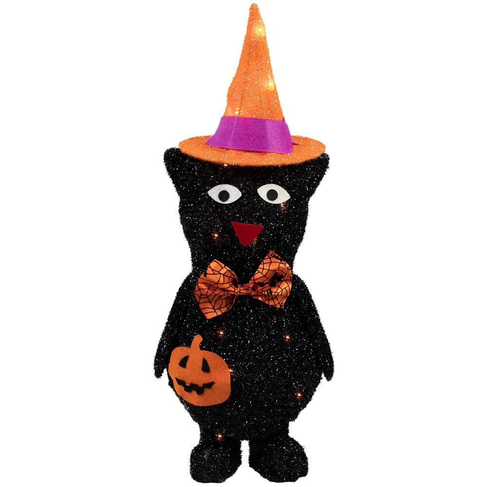 24" Lighted Black Cat in Witch's Hat Halloween Yard Decoration. Picture 1