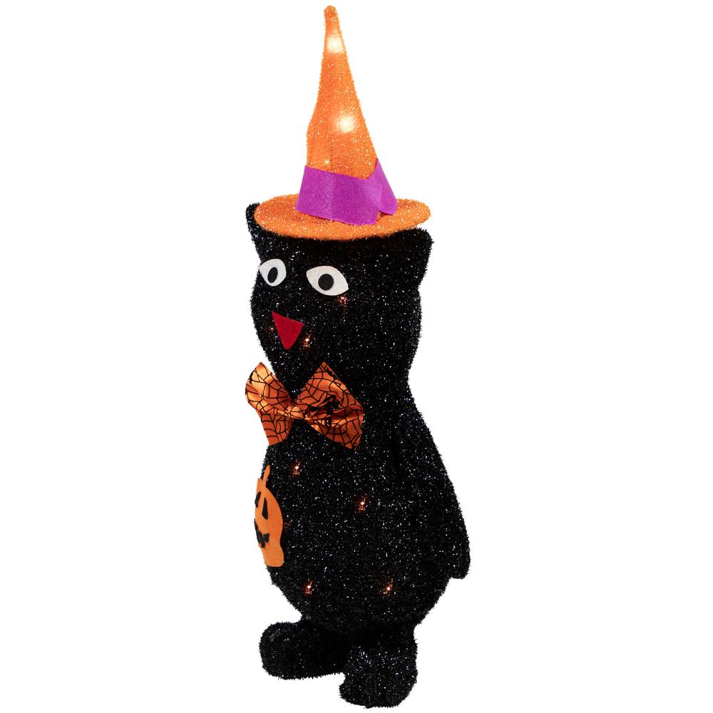 24" Lighted Black Cat in Witch's Hat Halloween Yard Decoration. Picture 2