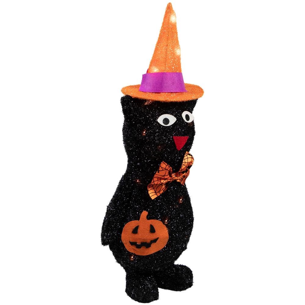 24" Lighted Black Cat in Witch's Hat Halloween Yard Decoration. Picture 3