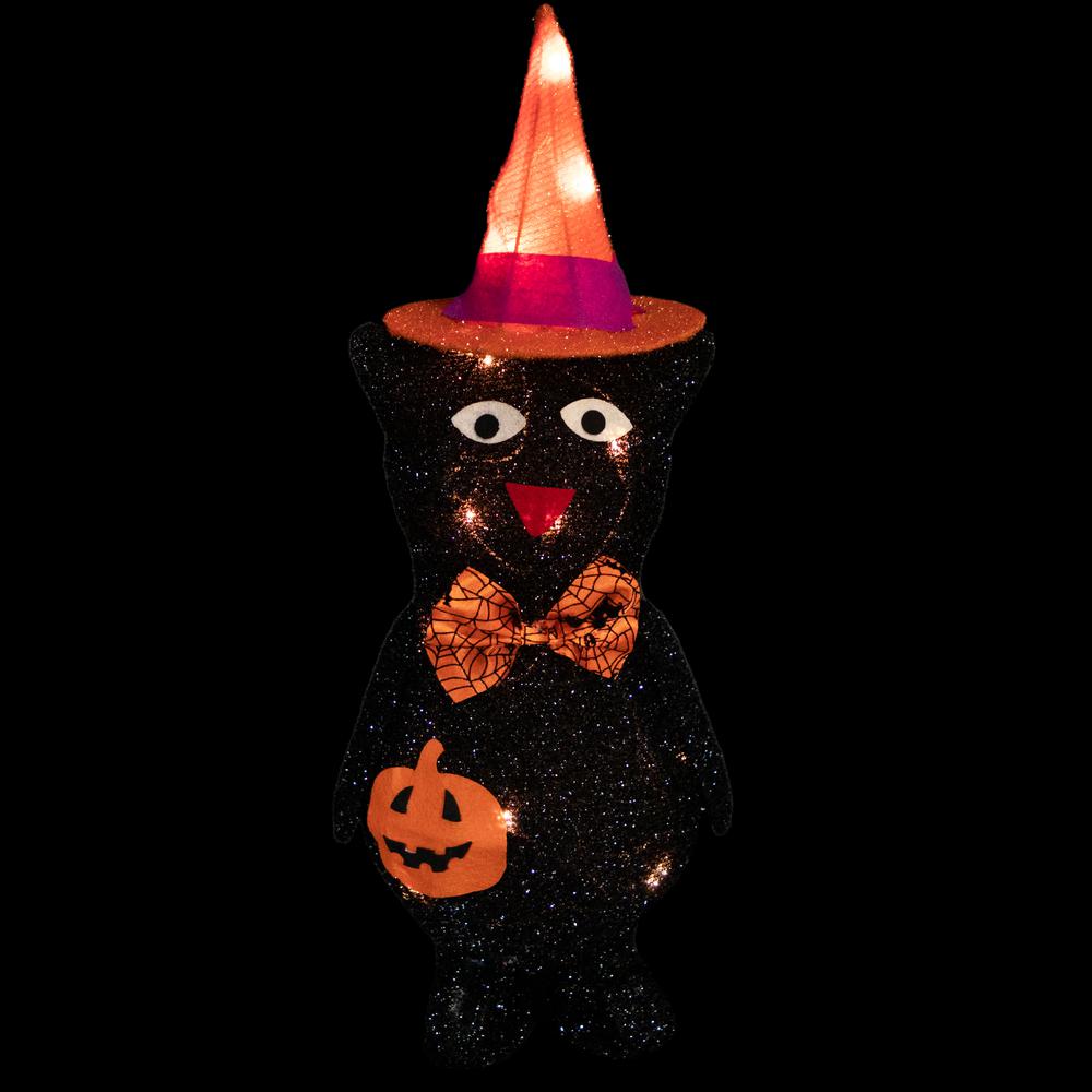 24" Lighted Black Cat in Witch's Hat Halloween Yard Decoration. Picture 6