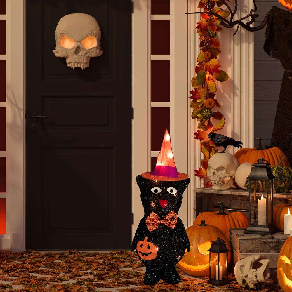 24" Lighted Black Cat in Witch's Hat Halloween Yard Decoration. Picture 5