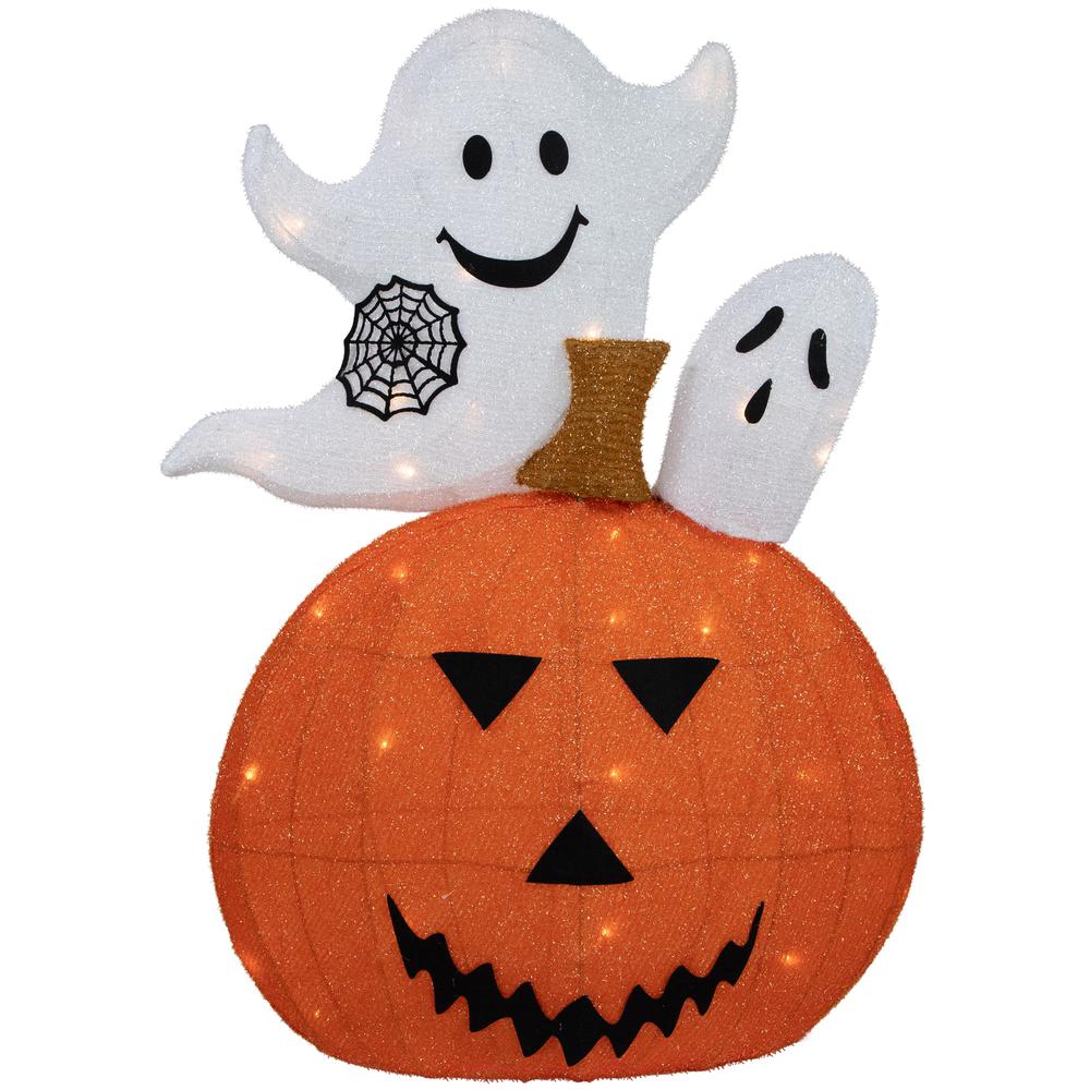 LED Lighted Battery Operated Jack-O-Lantern and Ghosts Halloween Decoration. Picture 1