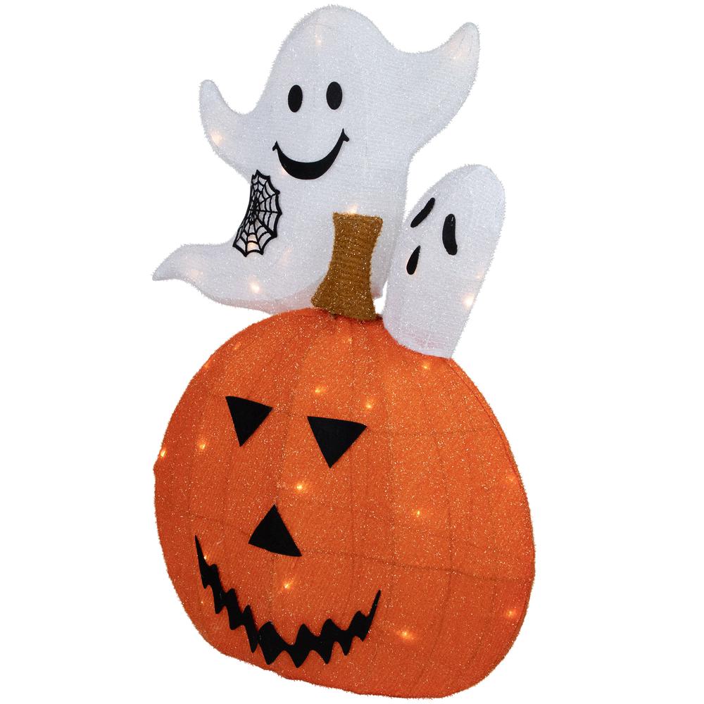 LED Lighted Battery Operated Jack-O-Lantern and Ghosts Halloween Decoration. Picture 2