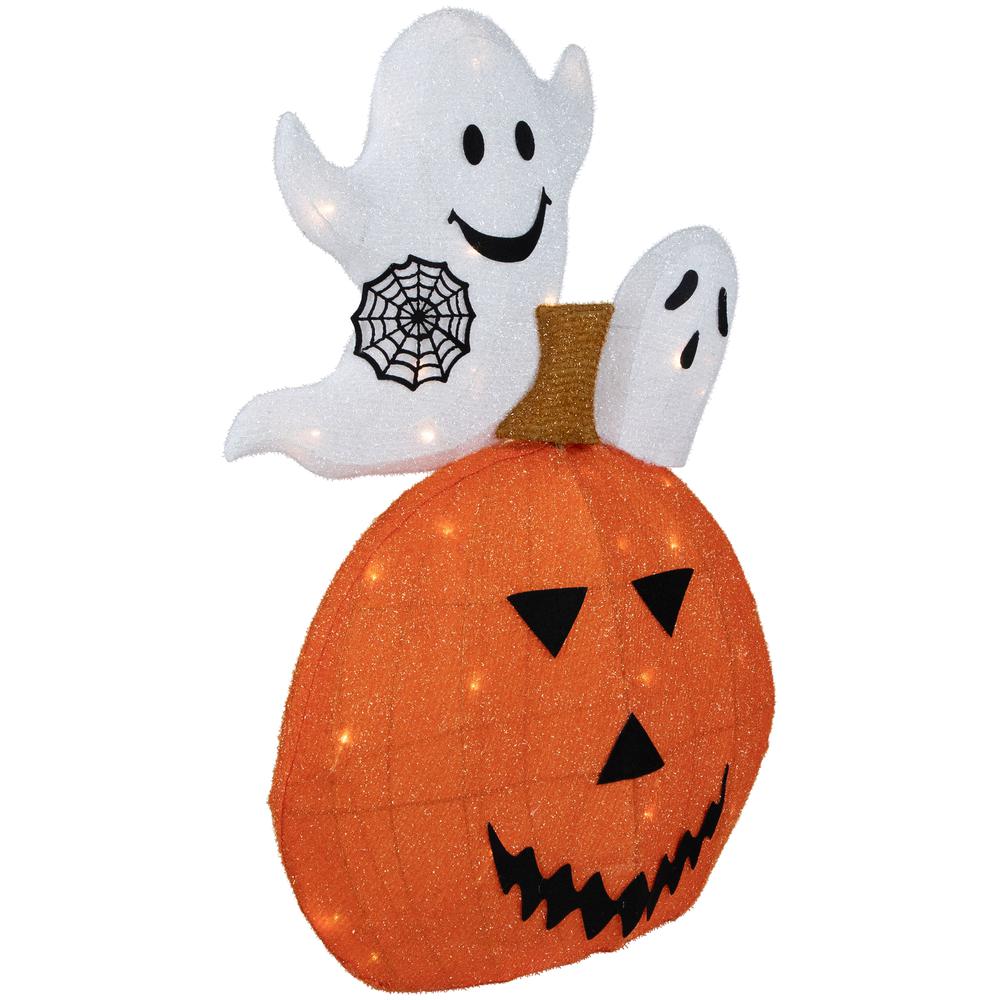 LED Lighted Battery Operated Jack-O-Lantern and Ghosts Halloween Decoration. Picture 3
