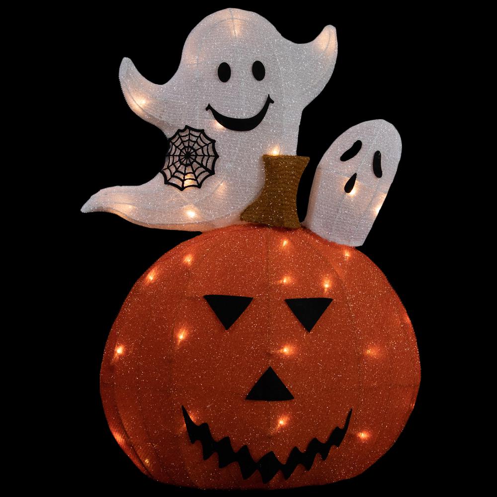 LED Lighted Battery Operated Jack-O-Lantern and Ghosts Halloween Decoration. Picture 6