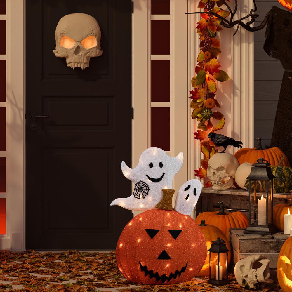 LED Lighted Battery Operated Jack-O-Lantern and Ghosts Halloween Decoration. Picture 5