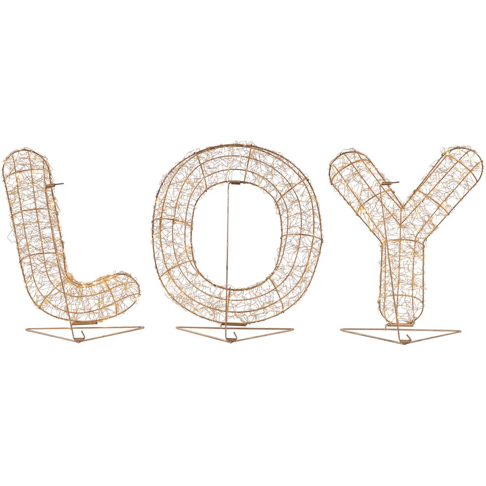 16" LED Twinkle Lighted Gold Metal Wire Joy Sign Outdoor Christmas Decoration. Picture 7