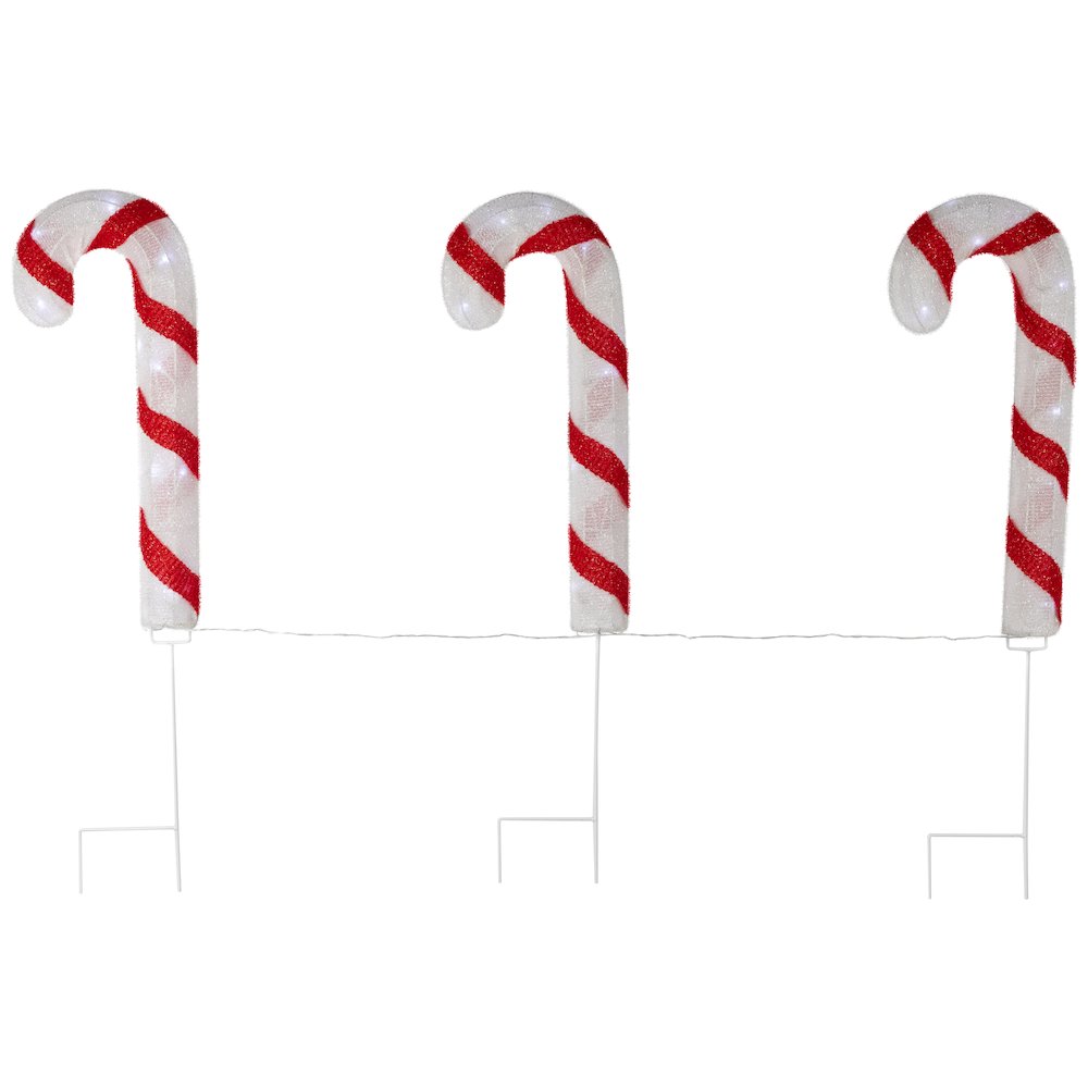 Lighted Candy Cane Christmas Pathway Lawn Stakes - 20" - Set of 3. Picture 1