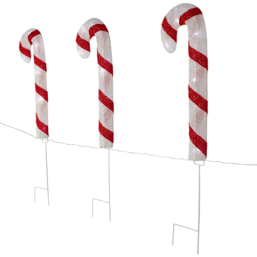 Lighted Candy Cane Christmas Pathway Lawn Stakes - 20" - Set of 3. Picture 5