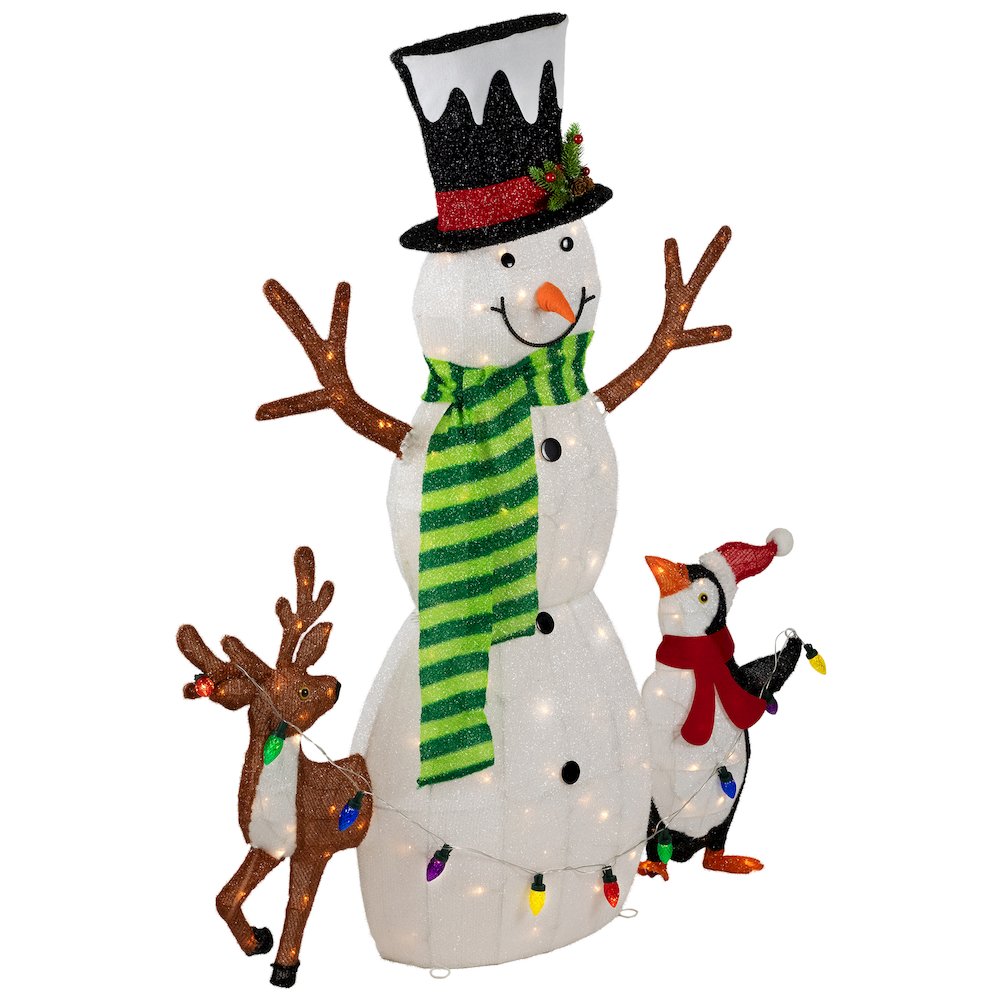 3D Snowman and Penguin Outdoor Christmas Decoration - 48" - Warm White. Picture 4