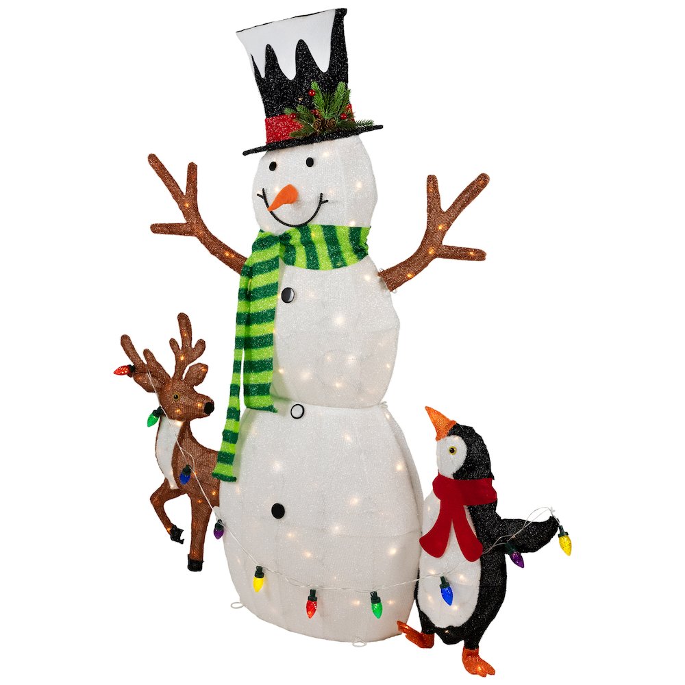 3D Snowman and Penguin Outdoor Christmas Decoration - 48" - Warm White. Picture 5
