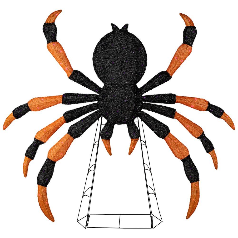 Lighted Spider Halloween Decoration - 4.5' - Black and Orange  Purple LED Lights. Picture 1