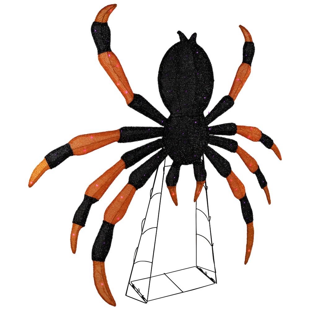 Lighted Spider Halloween Decoration - 4.5' - Black and Orange  Purple LED Lights. Picture 4