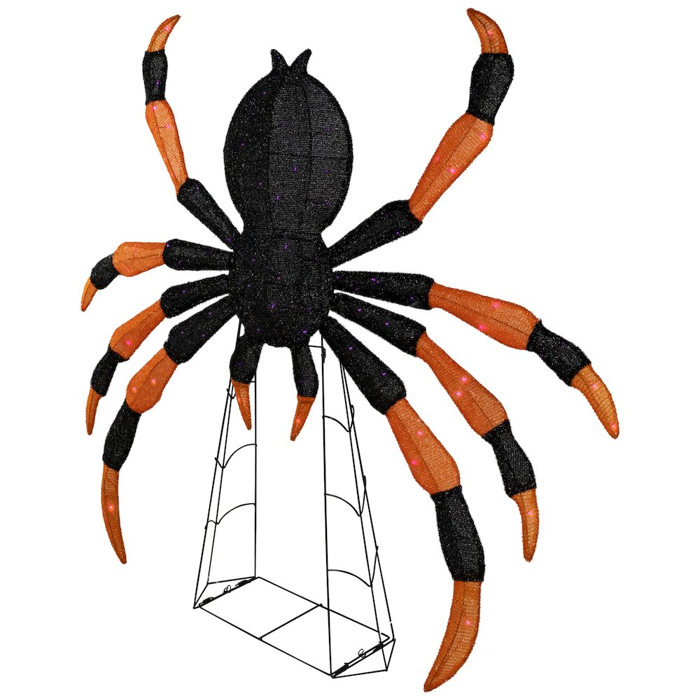 Lighted Spider Halloween Decoration - 4.5' - Black and Orange  Purple LED Lights. Picture 5