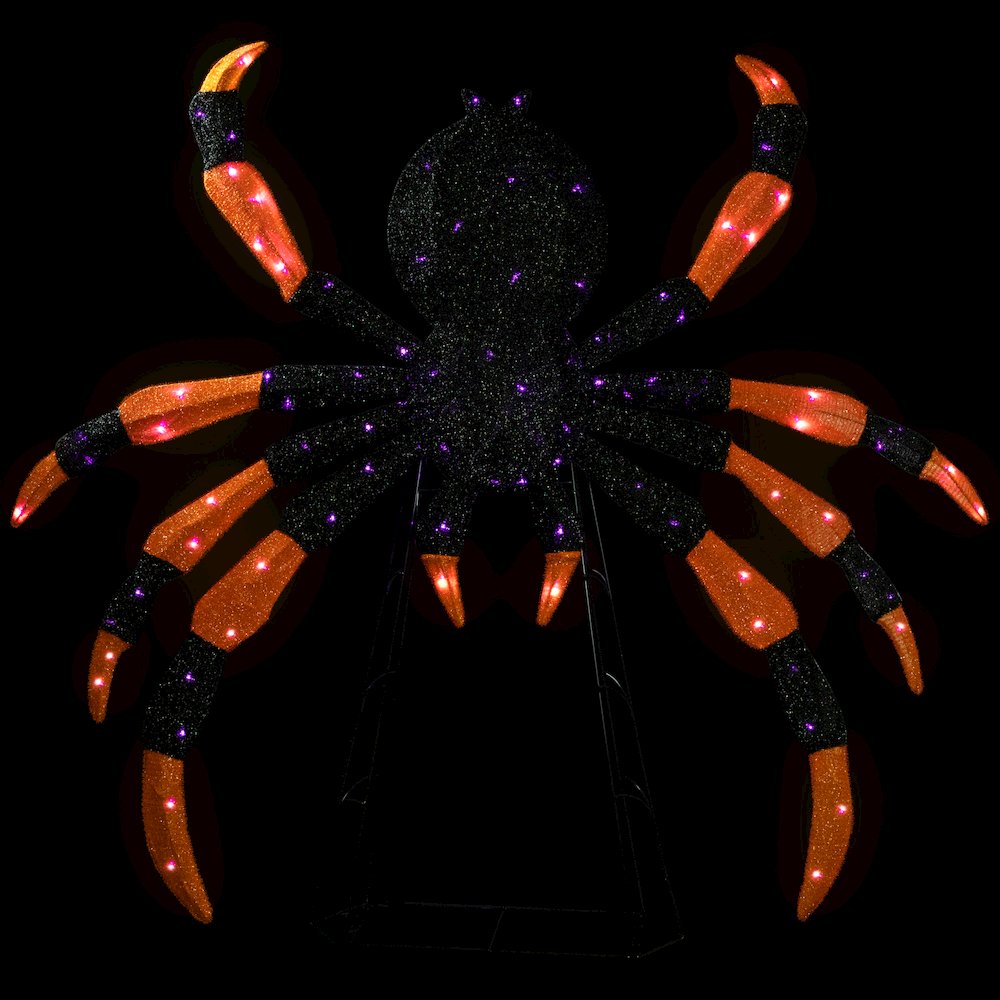 Lighted Spider Halloween Decoration - 4.5' - Black and Orange  Purple LED Lights. Picture 3
