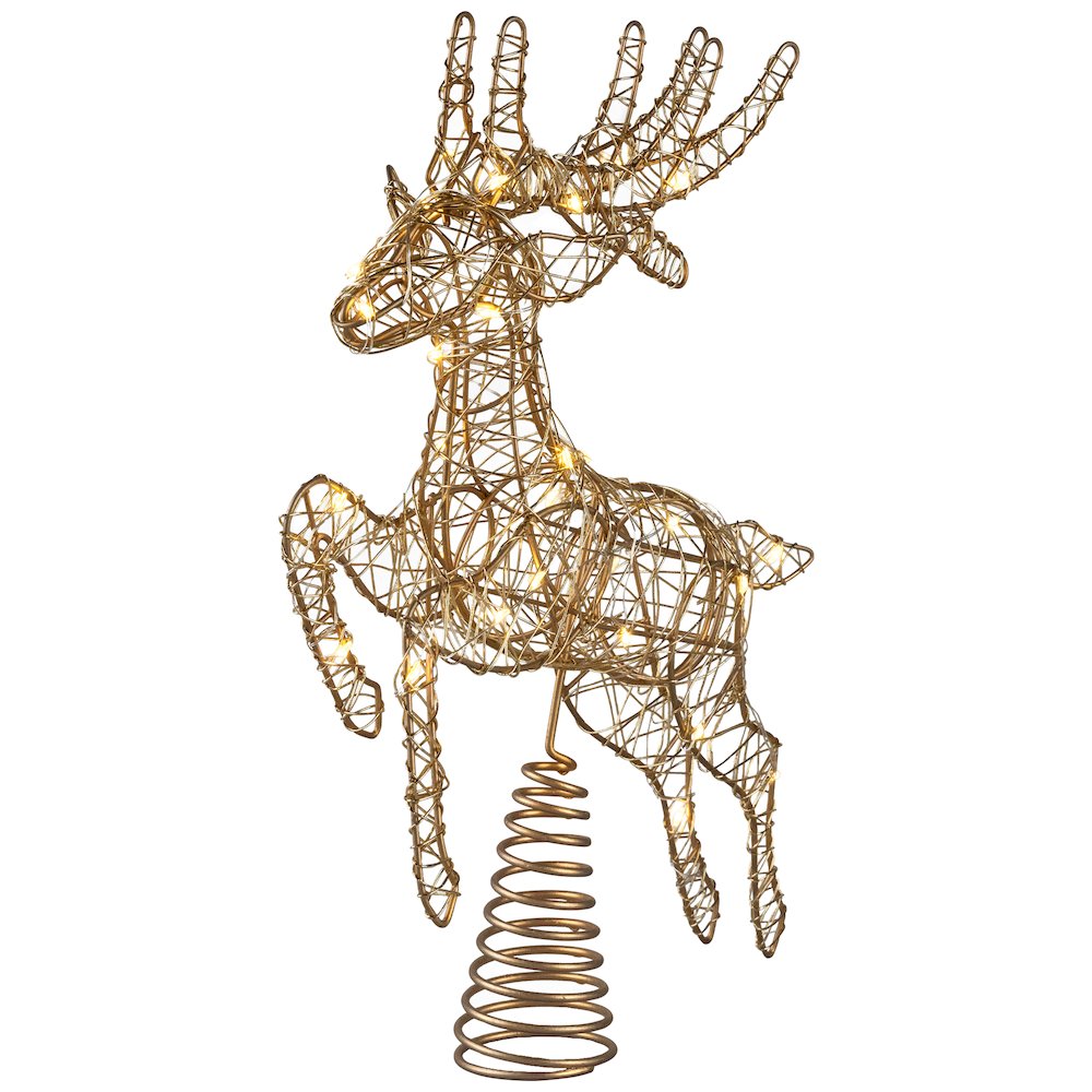 LED Lighted Reindeer Christmas Tree Topper - 13"  - Gold - Warm White Lights. Picture 4