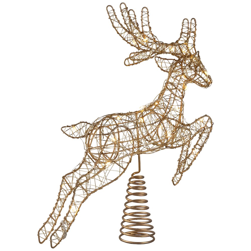 LED Lighted Reindeer Christmas Tree Topper - 13"  - Gold - Warm White Lights. Picture 2