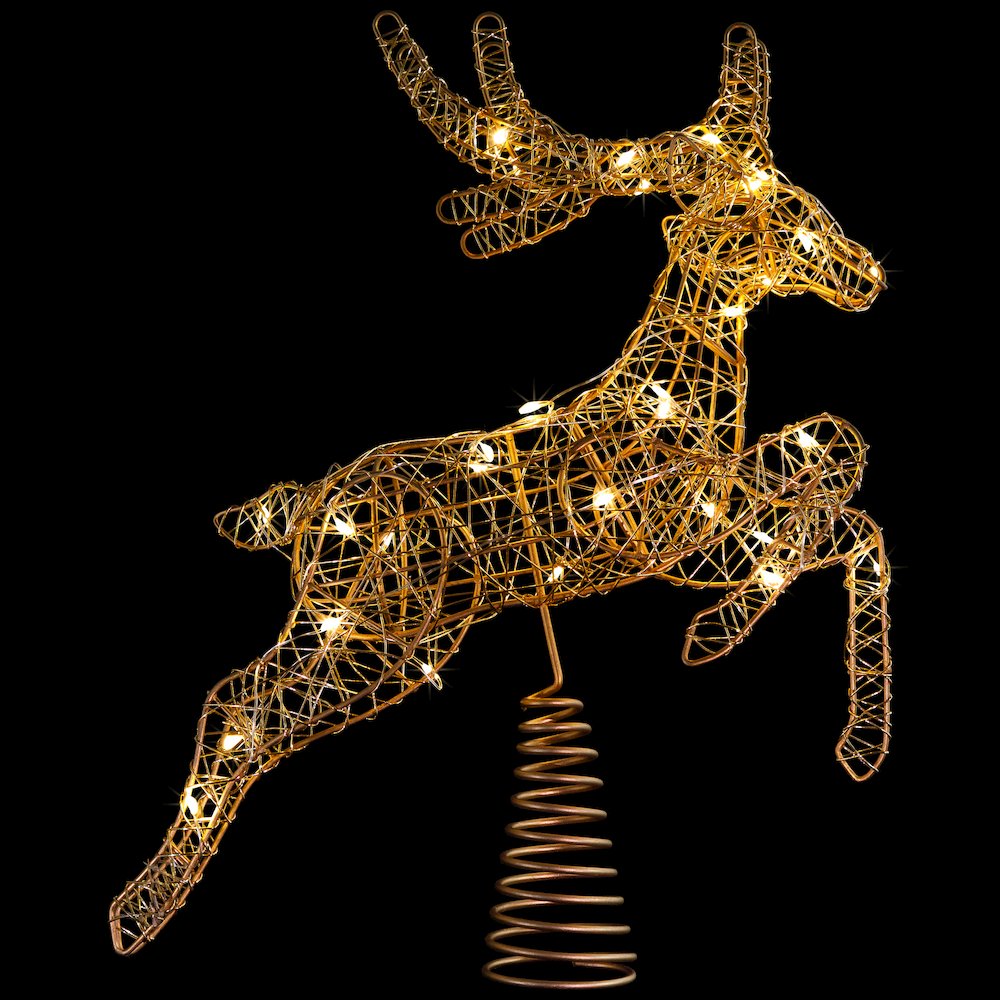 LED Lighted Reindeer Christmas Tree Topper - 13"  - Gold - Warm White Lights. Picture 3