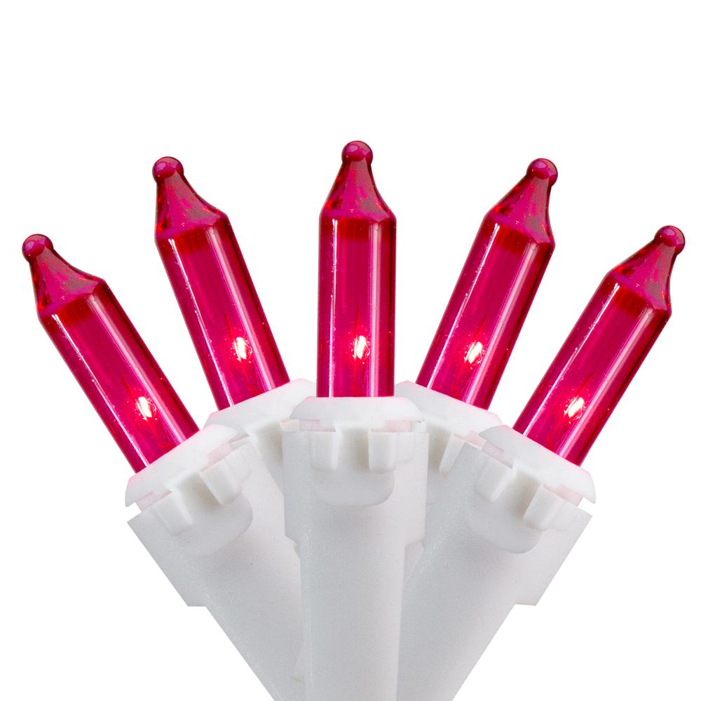 100 Count Pink Mini Icicle Christmas Lights - 3.5 ft White Wire. Picture 4