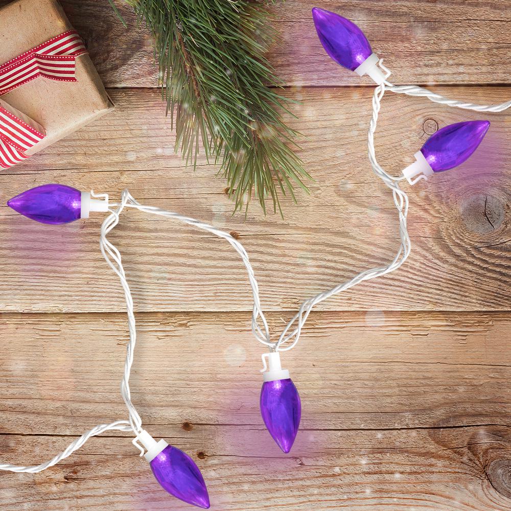 25 Count Purple LED C9 Christmas Lights  16 ft White Wire. Picture 2