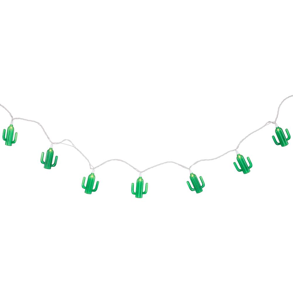 10-Count Green Cactus Patio Light Set  6ft White Wire. Picture 1