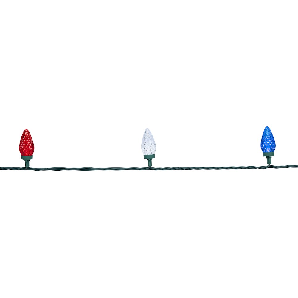 LED C9 Faceted Christmas Lights - Red  White and Blue - 66' White Wire - 100ct. Picture 3
