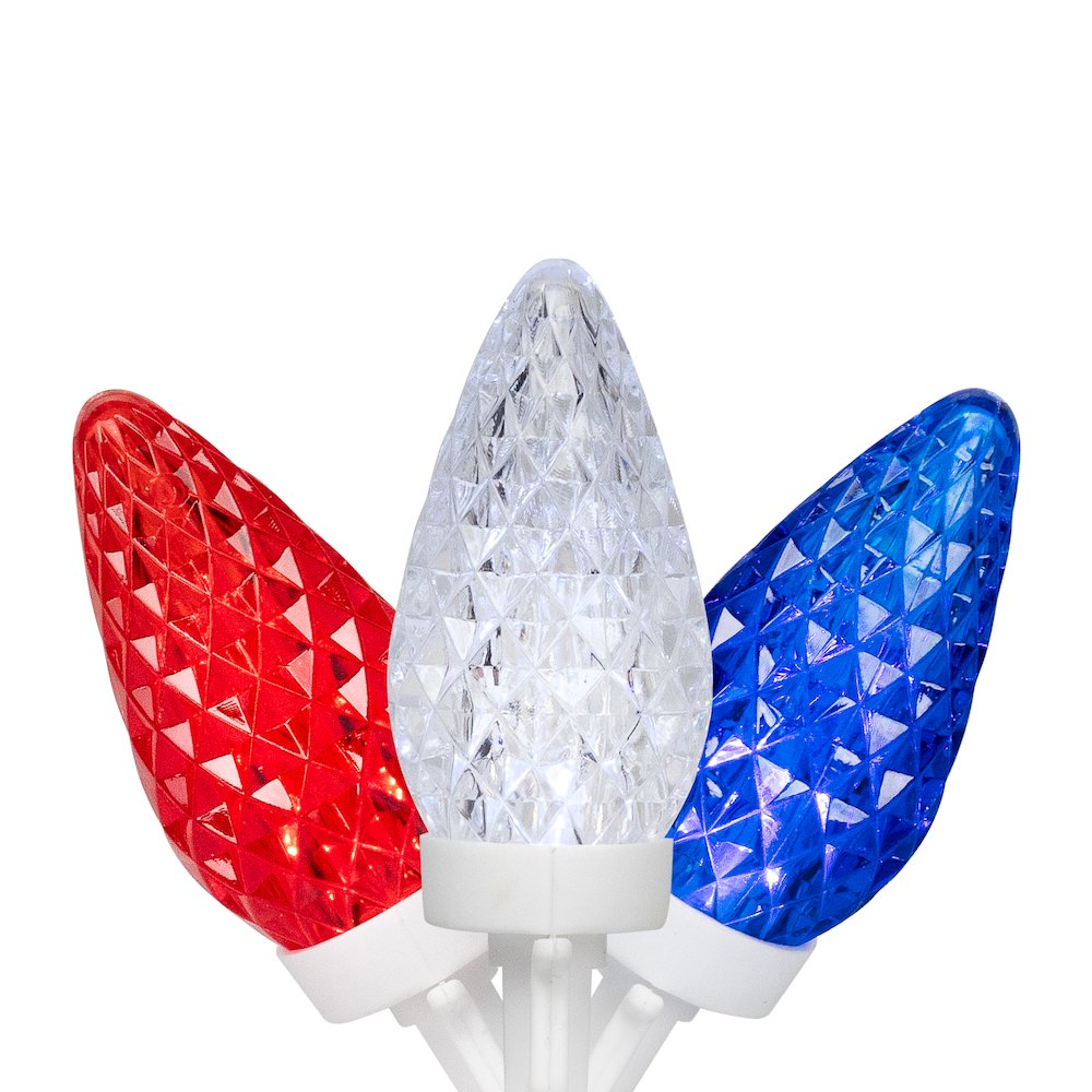 LED C9 Faceted Christmas Lights - Red  White and Blue - 66' White Wire - 100ct. Picture 1
