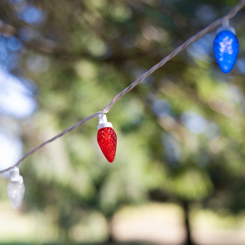 LED C9 Faceted Christmas Lights - Red  White and Blue - 66' White Wire - 100ct. Picture 2