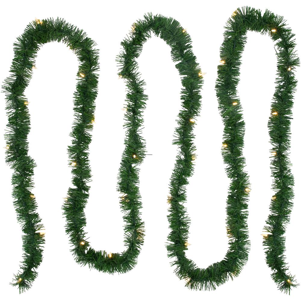 18' x 3" Pre-Lit Pine Artificial Christmas Garland  Warm White LED Lights. Picture 1