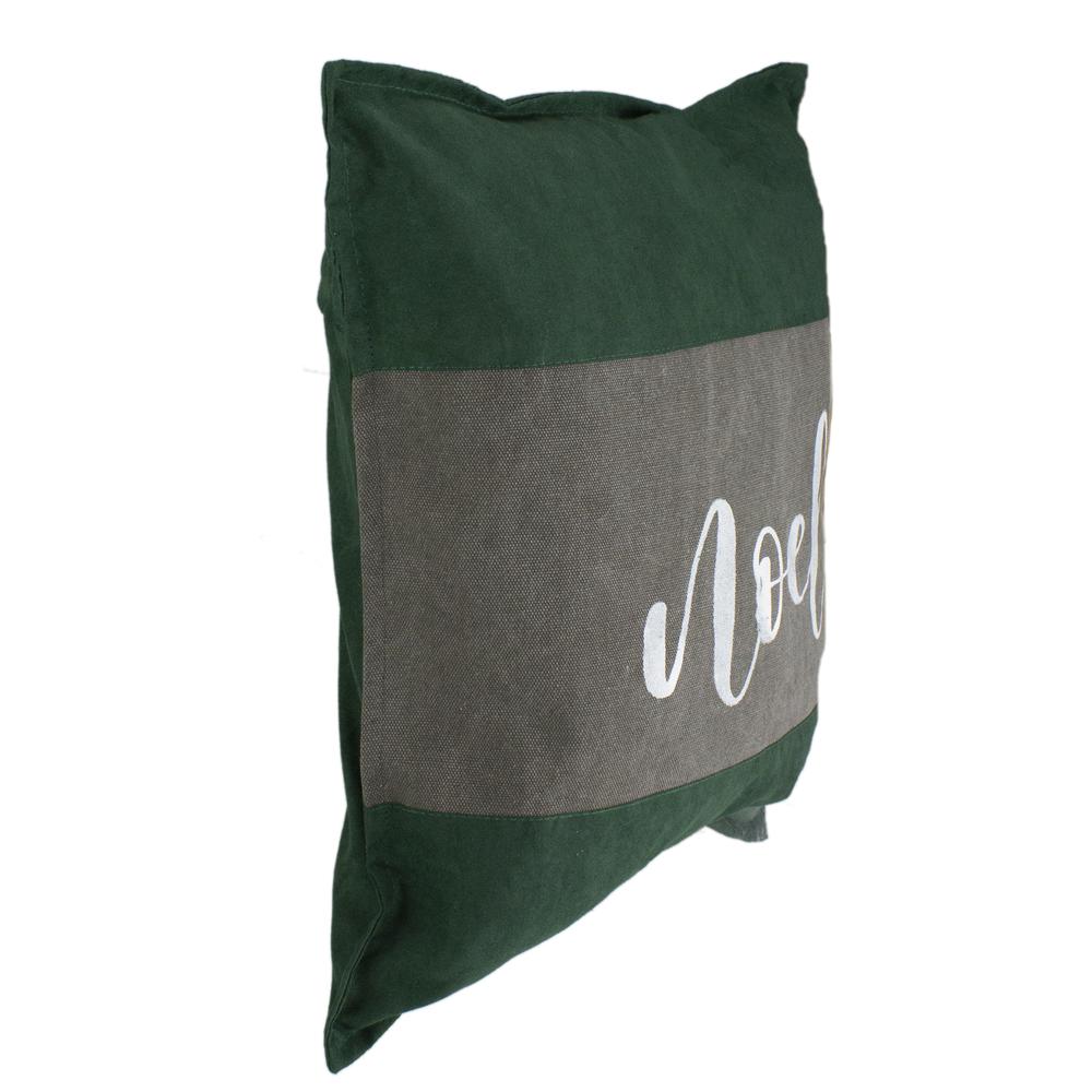 18" Green and Brown Suede "Noel" Christmas Square Throw Pillow. Picture 3