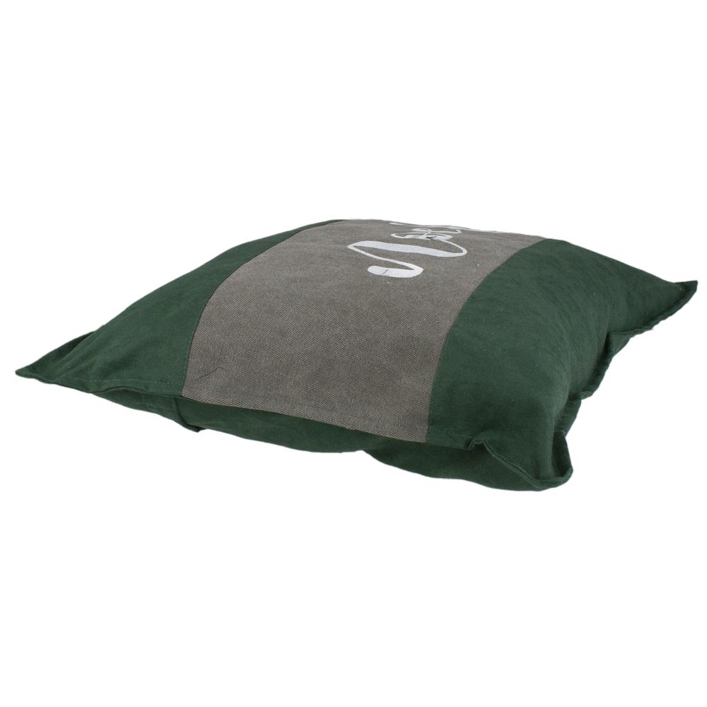 18" Green and Brown Suede "Noel" Christmas Square Throw Pillow. Picture 4