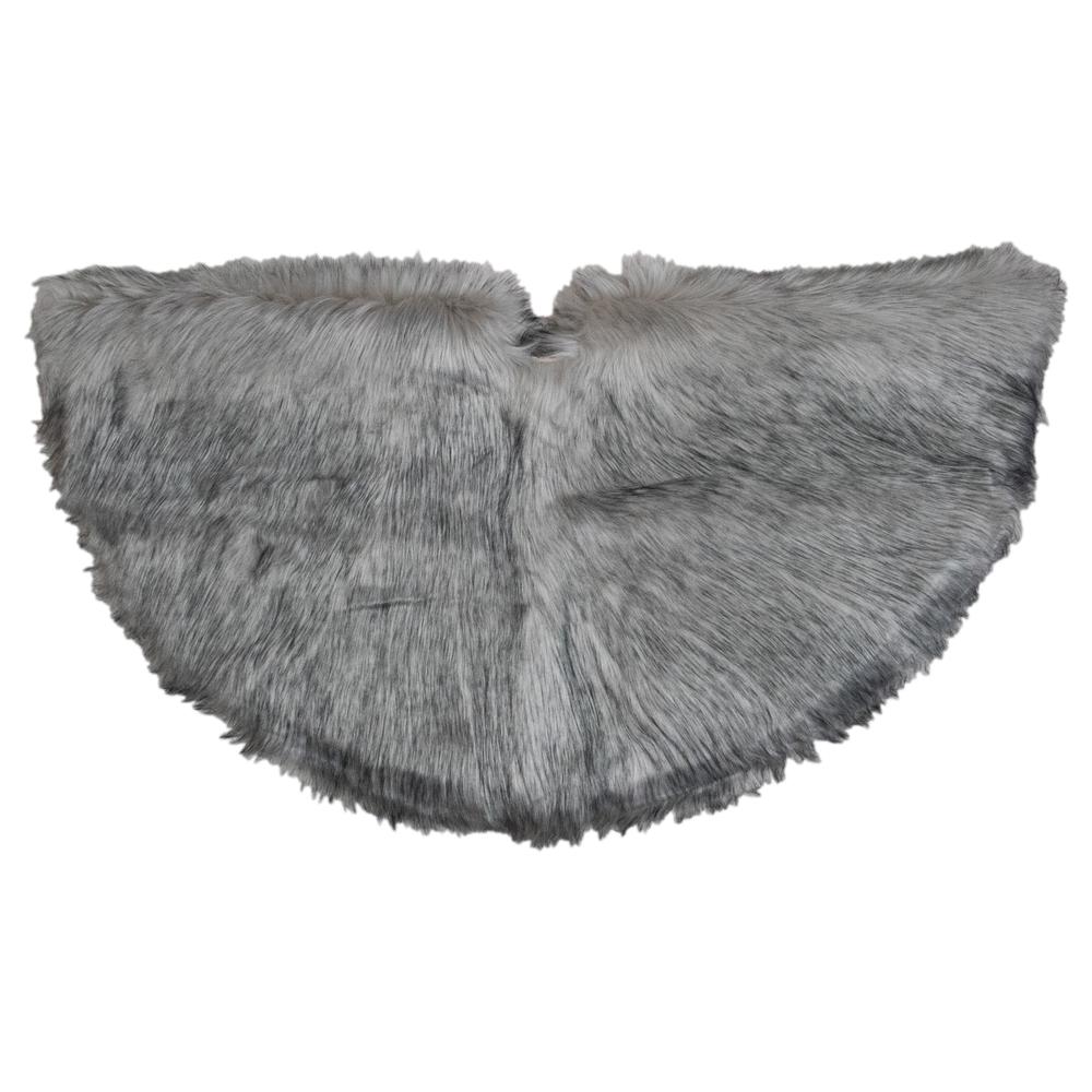 36" Beige and Gray Plush Faux Fur Christmas Tree Skirt. Picture 1