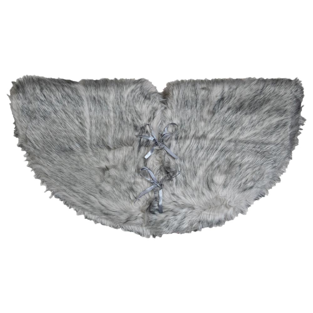 36" Beige and Gray Plush Faux Fur Christmas Tree Skirt. Picture 3