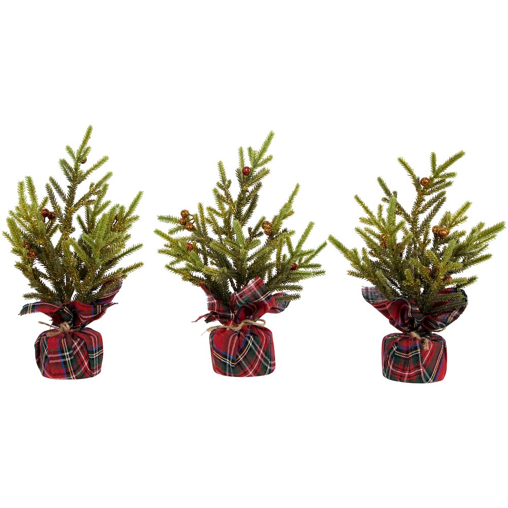Mini Glittered Pine with Berries Artificial Christmas Trees - 9" - Set of 3. Picture 1