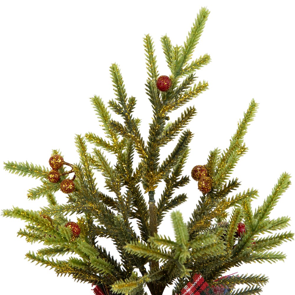 Mini Glittered Pine with Berries Artificial Christmas Trees - 9" - Set of 3. Picture 4